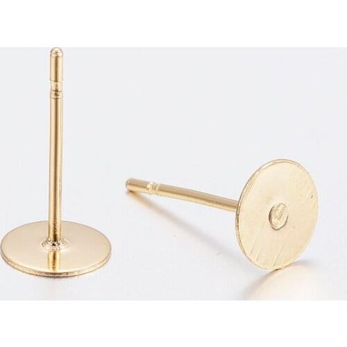 10pcs 304 Stainless Steel Golden Stud Earring Findings Flat Round Tray Base for women Earring Jewelry 8x0.3mm, Pin: 0.8mm F60