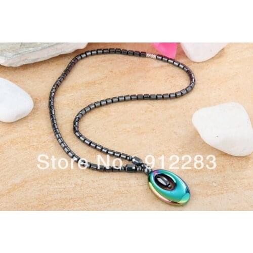 De Bijoux 10 pcs Black Hematite Beads Oval Pendant Necklace 1.4x0.9" HOT