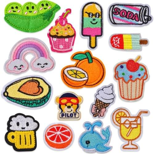 50pcs/lot Embroidery Patches Letter Drink Fruit Rainbow Clothing Decoration Sewing Accessories Diy Iron Heat Transfer Applique