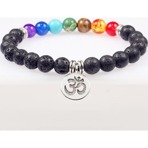 7 Chakra Beads Men Bracelet Natural Black Lava Tiger Eye Buddha Pendant Charm Quartz Healing Balance Bracelets Jewelry for Women