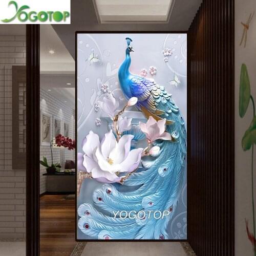 Large Peacocks peony Diamant embroidery Animal 5D full square round mosaic diamond painting rhinestone art Home Decor YY2936