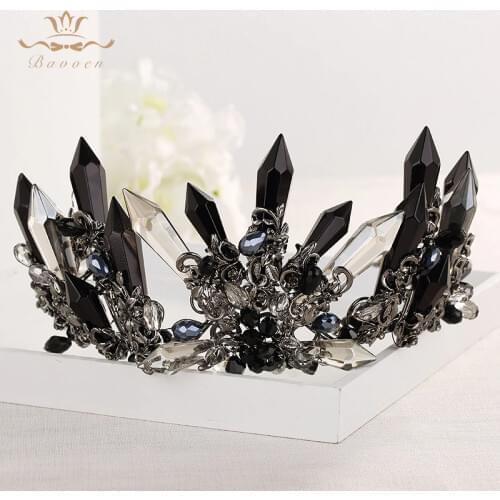 Handmade Luxurious Crowns Tiaras for Brides with Black Rhinestone Retro Baroque Hairbands Headpiece Prom Hair Jewelry