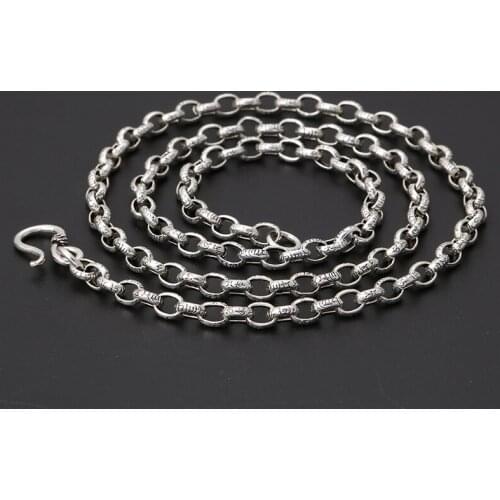 BOCAI New 2021 S925 Silver Necklace for Man and Woman Retro 5mm Six-character Mantra Scripture Simple Sweater Chain Tank Chain