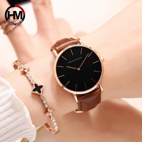 Hannah Martin Luxury Brand Japan Quartz Movement Womens Watch Leather Strap Ladies Fashion Watch Women Clock Relogio Feminino