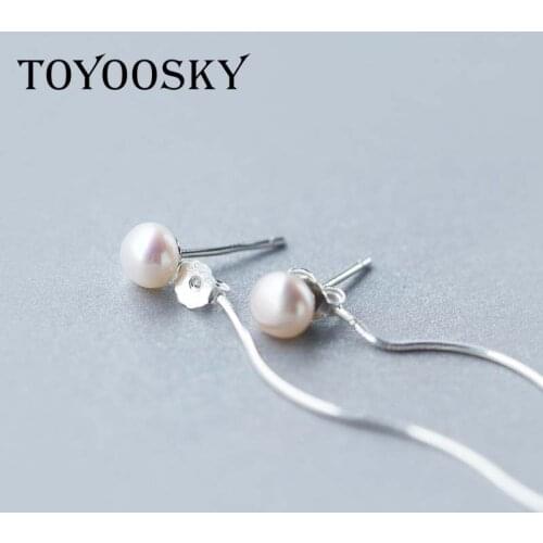 Korea Long Earrings Freshwater Pearl Tassels Earrings Fashion Real 925-Sterling-Silver Chain Tassel Earrings For Girl Women