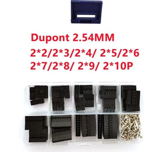 242PCS/Box Double row Dupont Kit 2x2/2x3/2x4/ 2x5/2x6/2x7/2x8/2x9/2x10P Housing Plastic Shell Terminal Jumper Wire Connector set