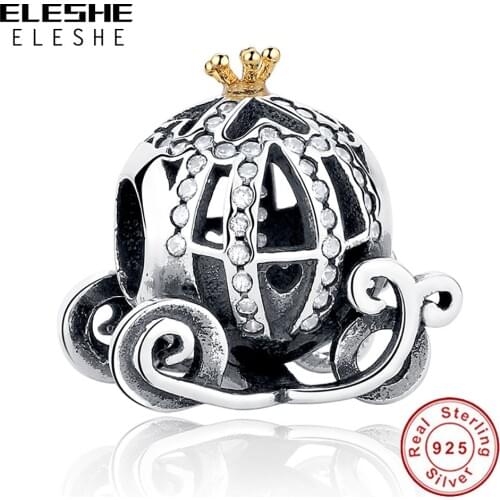 ELESHE Clear CZ Pumpkin Car Genuine 925 Sterling Silver Trendy Bead For Women Fit Bracelets DIY Jewelry Making