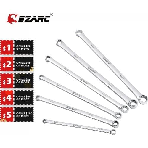 EZARC Ring Double Head Ratchet Wrench Reversible 8-10 9-11 12-13 14-15 16-17 18-19mm Extra Long Combination Aviation Spanner Set