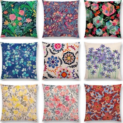 Hot Sale Beautiful Floral Paints Colourful Leaves Lovely Flowers Gorgeous Blossom Pattern Cushion Home Decor Sofa Throw Pillow
