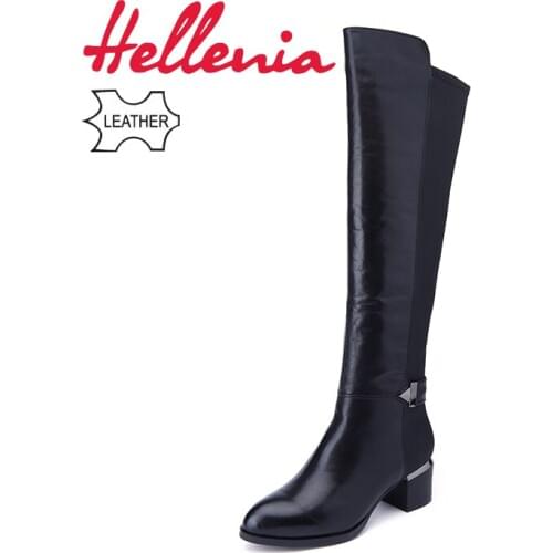 Hellenia 2018 New Fashion Boots Cow Leather and Kid Suede Spring Autumn Long Shoes Women Soft Knee Comfortable High Quality Boot