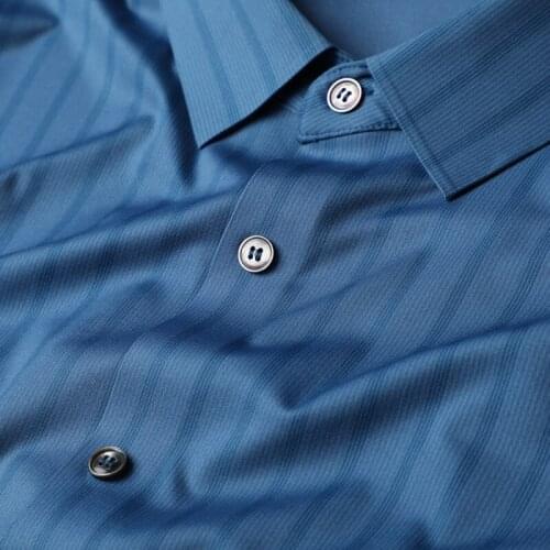 Quality Gentlemans silky anti-wrinkle elastic stripe shirt high-end seamless rubber pressing business casual mens long sleeve