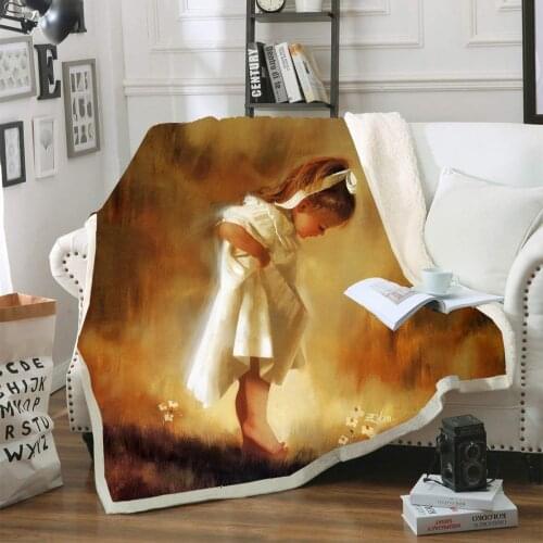 Oil Painting Sherpa Fleece Blanket on Sofa Bed Retro European Court Character Warm Plush Throw Blanket Girls Bed Cover for Car