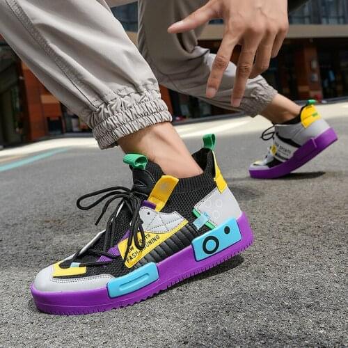 Autumn New Stylish Colorful Men Shoes Sneakers Hip Hop Platform Sneakers Man Breathable Mesh High Top Shoes Men zapatilla hombre