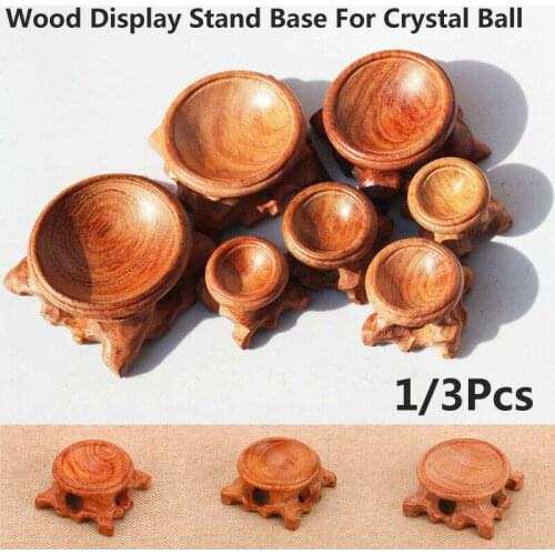 Globe Stone 3PCS Natural Wood Display Stand For Crystal Ball Sphere Base Holder