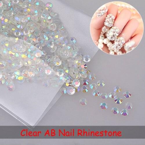 MIOBLET 1000pcs Clear AB Glass Nail Rhinestone Glitters Crystal 3D Nail Art Decorations Flat Back DIY Manicure Nails Rhinestones