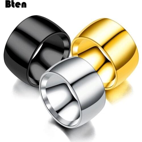 Bten Fashion Charm Jewelry Ring Men Stainless Steel Black Rings For Women Jewelry 12mm Men Rings Gold Silver Color Rings