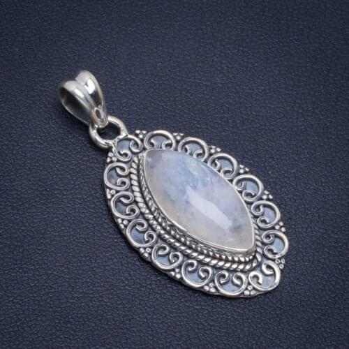 Natural Rainbow Moonstone Handmade Unique 925 Sterling Silver Pendant 1.5" B3392