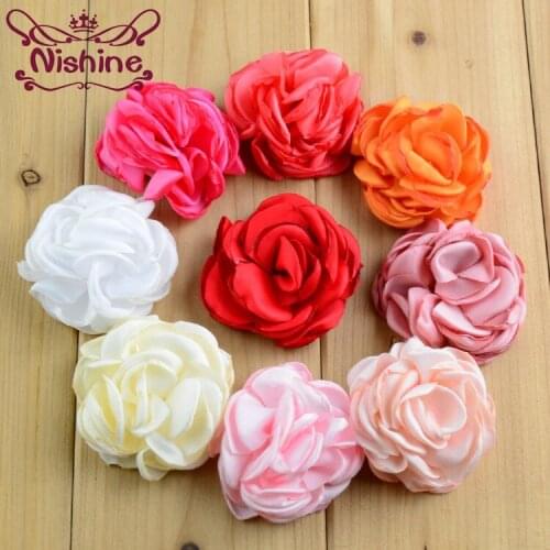 Nishine 120pcs/lot 2 Inch Petite Burned Petal Satin Flower Applique Handmade Girls Hair Clips Hair Accessories Floral Supply
