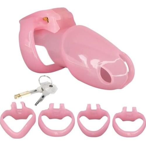 NEWEST Pink Resin 5 Size HT-V4 Cock Cage Biosurced Male Chastity Device Set Penis Ring Bondage Belt Fetish Adult Sex Toys