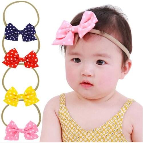 4 Pcs/lot 2017 New Baby Infant Bowknot Handmade Boutique Nylon Headband With Dots Bow For Toddler Hair Accessories