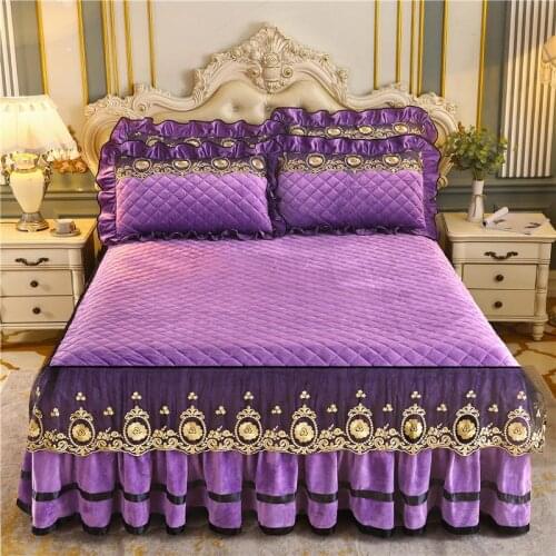2020 new products Quilted warm crystal Plush Bed spread Fitted Sheet Pillowcases 2/3 pcs Double lace Princess bedding