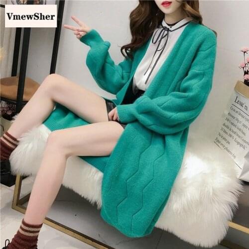 VmewSher New Cardigan Women Knit Top Autumn Ladies Elegant Long Sweater Lanter Sleeve Cute Chic Ripple Outwear Chaqueta 2020