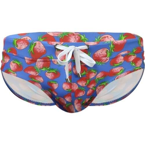 New Hot Sexy Mens Swimsuit Push-Up Swimwear Male Sexy Swimming Strawberry printe trunks Shorts Men Surf Board Beach Surfing Swim