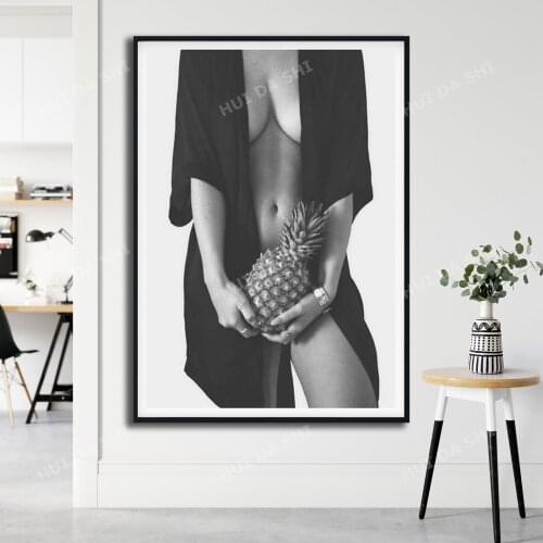 Pineapple Girl Canvas Print Poster, Pineapple Woman Poster, Pineapple Wall Art, Scandi Prints, Barilla, Black and White Wall Art