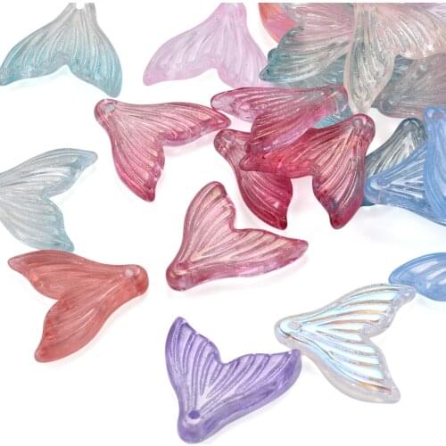 100Pcs Transparent Spray Painted Glass Pendants Fishtail Charms for DIY Bracelet Necklace Earrings Jewelry Making Accessories