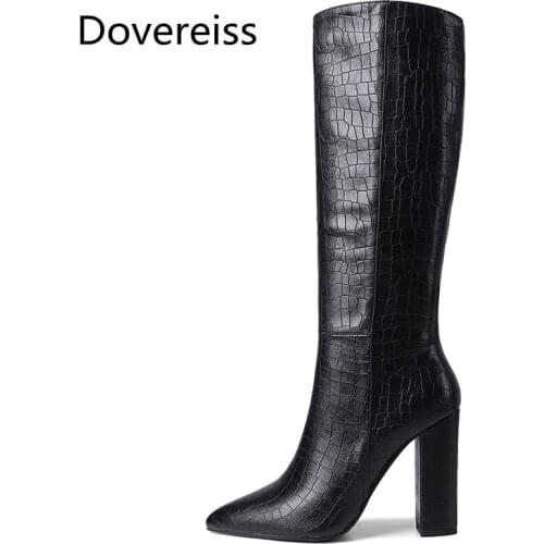 Winter For Woman New Fashion Sexy Consice Pure color Pointed toe New Block heels Zipper Chunky Heels Knee high boots 34-43