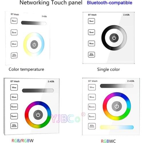 DC12V 24V Networking BT 86 Touch Panel Single Color/CT/RGB/RGBW/RGB+CCT LED Strip Controller Tempered Glass Switch