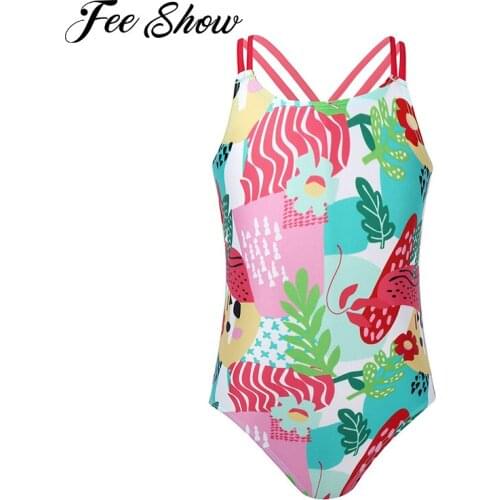 Girls One-piece Swimming Suits Swimwear Brazilian Swimsuit Colorful Painting Print Spaghetti Straps Bodysuit Beach Bathing Suits
