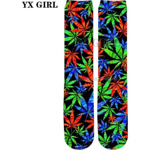 YX GIRL Drop shipping 2018 New style Fashion Mens Sock Colorful Weeds 3D Print Knee-High Socks Mens womens casual socks