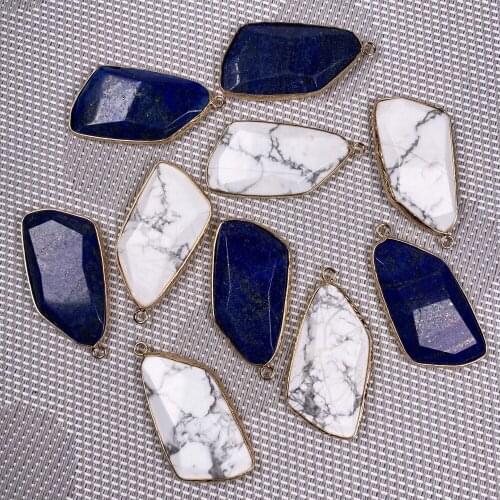 Natural Stone Gem Irregular Lapis Lazuli white turquoise Edging Pendant DIY Necklace Earrings Jewelry Accessories Gift Making