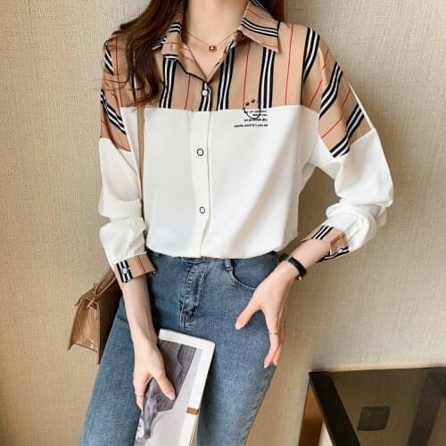 2021 spring new womens loose striped stitching bat sleeve satin shirt blouse