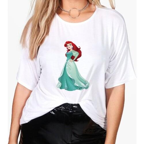 The Little Mermaid Disney Brands Clothes Loose Summer Womens Tee Shirt European Style Cute Ariel Print Woman T-Shirt Princess