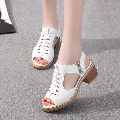 Comemore 2021 New Womens Sandals Square Heel Summer Shoes Peep Toe Zip Gladiator Sandals Women Zip Platform Sandals High Heels