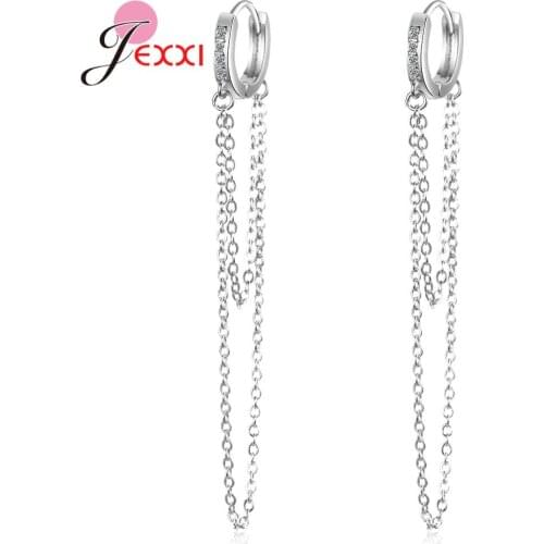 New Unique Design 925 Sterling Silver Chains Pendant Drop Earrings For Women Girls Wedding Party CZ Dangle Earring