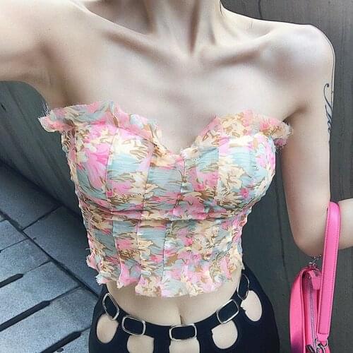 Women floral print corset tops sexy slim chic fungus cropped tops summer women vest sleeveless camis tops ropa para mujer clothe