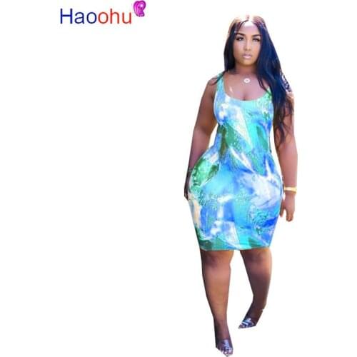 Colorful Tie Dyeing Print Wrap Sundress For Women Scoop Neck Sleeveless Slim Fit Dress Summer High Waist Night Club Party Dress