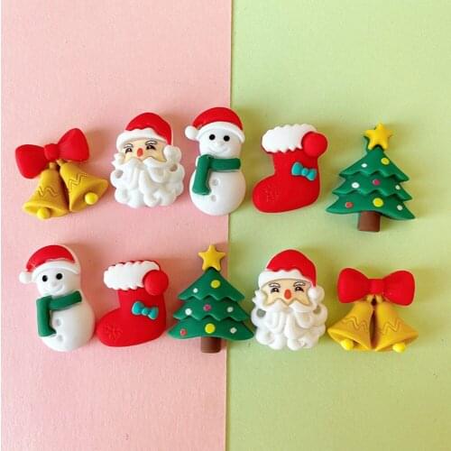 10pcs Santa Claus Snowman Bell Resin Jewelry Accessories diy Phone Case Hair Accessories Material