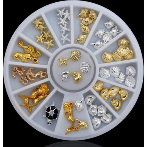 100pcs 3D Marine Life Nail Rhinestone Metal Animals Decal Rivet Studs DIY Design Alloy Nail Art Decoration DHL