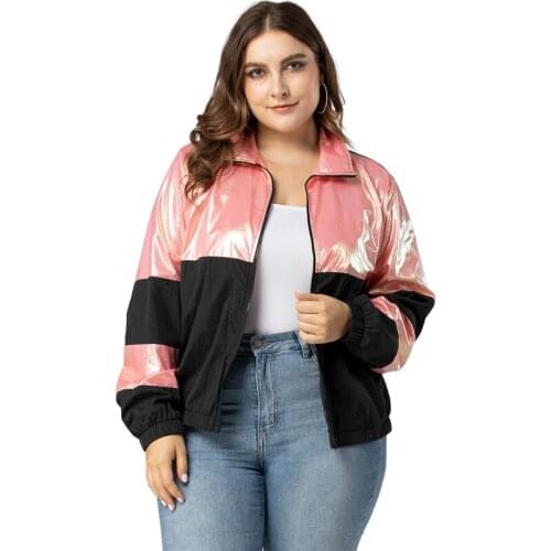 2020 Spring Autumn Women Jackets Plus Size Elegant Contrast Multicolor Bright Pink Fashion Coat Outwear