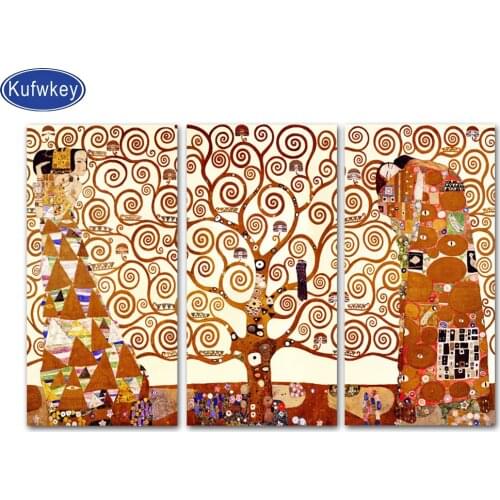 3 Pieces Gustav Klimt Tree Of Life diamond painting Triptych diamond embroidery full square drill mosaic diamond picture decor