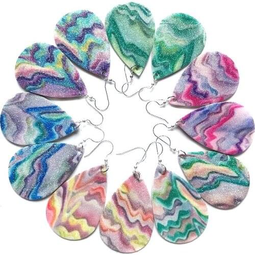 30pair/lot Womens Faux Leather Sun flower Print Teardrop Women Fashion Jewelry Earrings For Girl