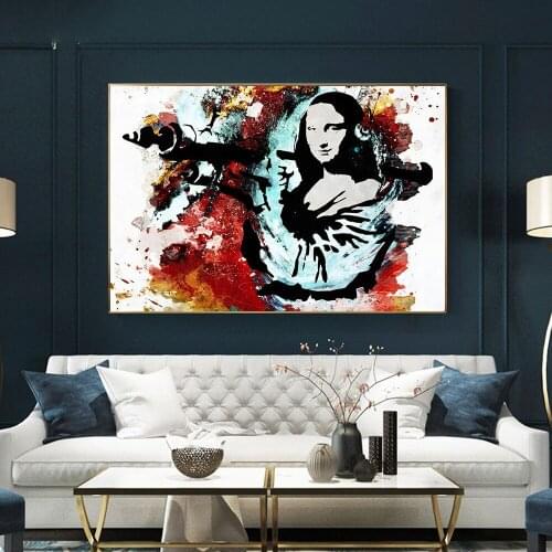 Abstract Graffiti Canvas Painting Armed Mona Lisa Animal Panda Posters Vogue Wall Art Aesthetic Decor For Living Room Decoration