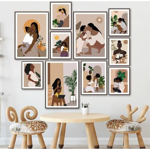 Mother Daughter Son Abstract Pregnant Woman Wall Art Canvas Painting Nordic Poster Holiday Gift Decor Pictures For Living Room