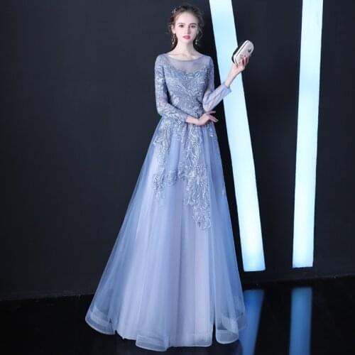 Banquet Evening Dress Female 2020 New Noble and Elegant Long-sleeved Annual Meeting Performance Host Dress Skirt Slim Long Secti