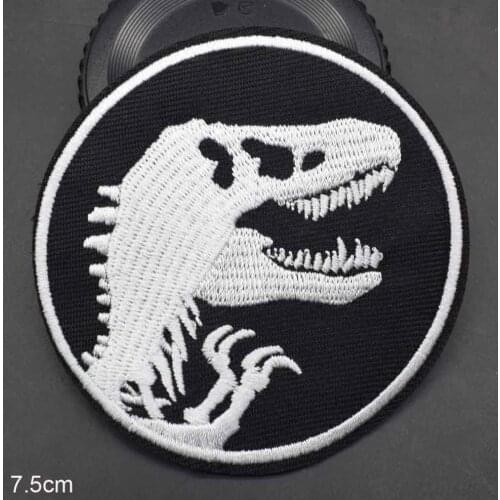 White Jurassic Dinosaur Embroidered Iron On Clothes Patch For Clothing Stickers Garment Apparel Accessories