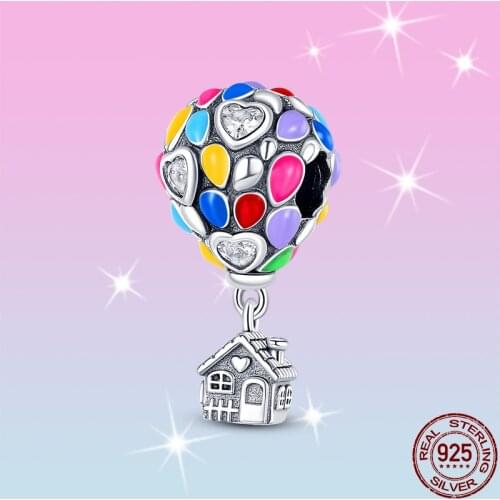 HOT SALE 100% 925 Sterling Silver Colorful Hot Air Balloon Charm Beads Fit Original Pandora Bracelet Pendant Necklace Jewelry
